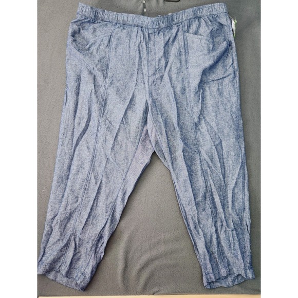 Old Navy Pants - NWT Old Navy Womens Sz 4X Chambray Blue Linen Blend High Rise Crop Pants Pull On